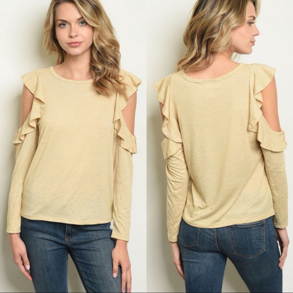 Tops - 💕 Tan Cold Shoulder Top